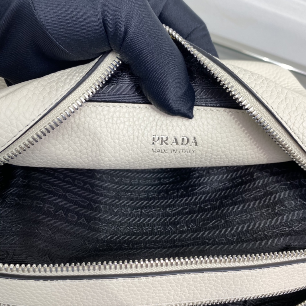 Prada Leather Shoulder Bag Handbag Tote White/Silver 1BH082